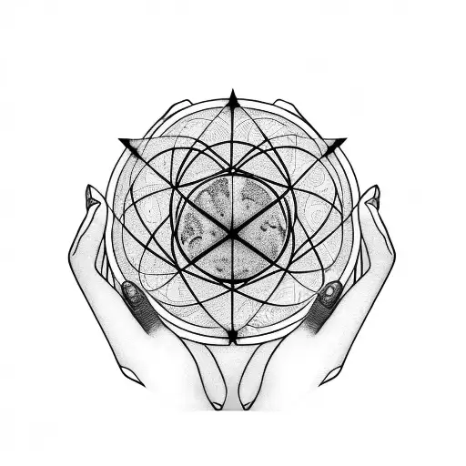 Hands holding a atom tattoo design idea