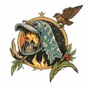 Mountian ash, whippoorwills, campfire, north star tattoo design idea