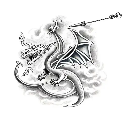 dragon with spear in heart tattoo design idea