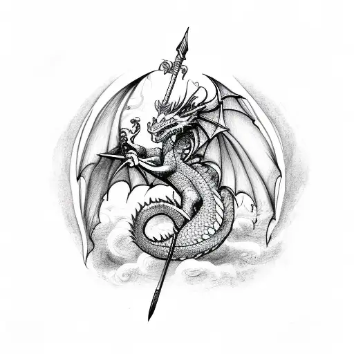 dragon with spear in heart tattoo design idea