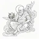 Buddhists monk and hlf monster energy tattoo design idea