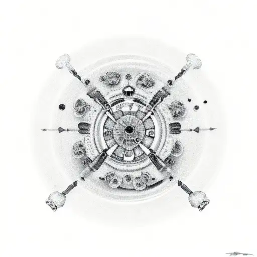 skull roulette wheel tattoo design idea