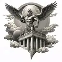 filigree with zeus and lightning above with clouds on top of a coliseum tattoo design idea