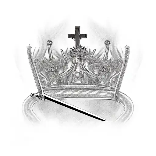 catholic crown on sword handle tattoo design idea
