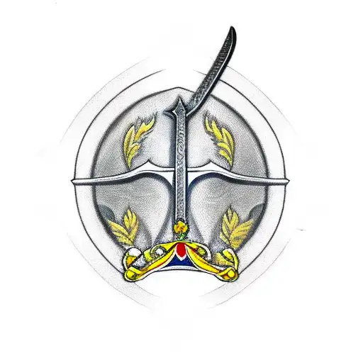 sword with catholic crown on handle tattoo design idea