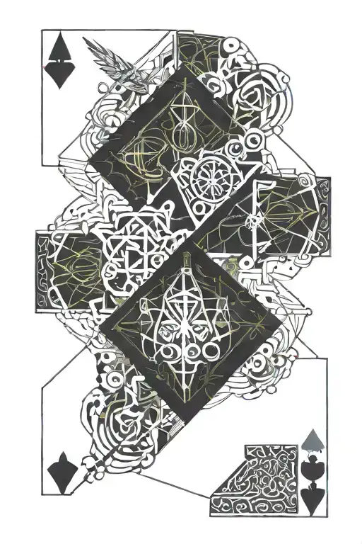 programming code intertwined, math, colorguard, playing card tattoo design idea