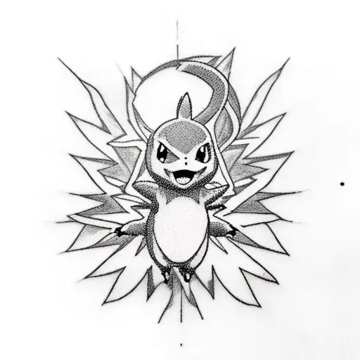 A mesmerizing blackwork tattoo of a Pokemon choir singing country music in Heaven tattoo design idea
