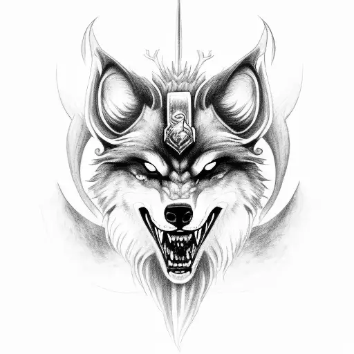 Fenrir with hel the goddess of the unworthy dead noble Norse style tattoo design idea