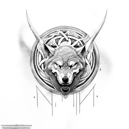 Fenrir noble Norse style tattoo design idea
