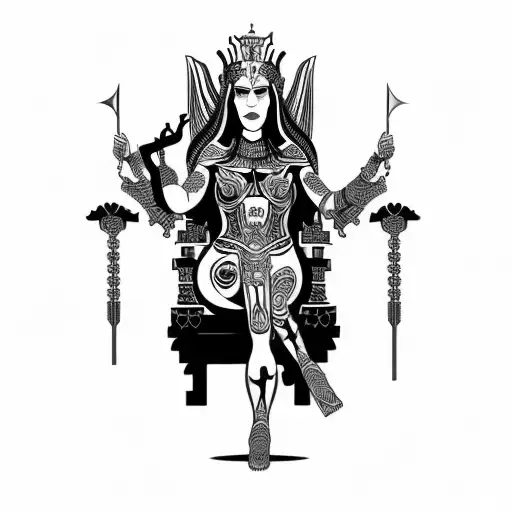 hel the goddess sitting on a throne tattoo design idea
