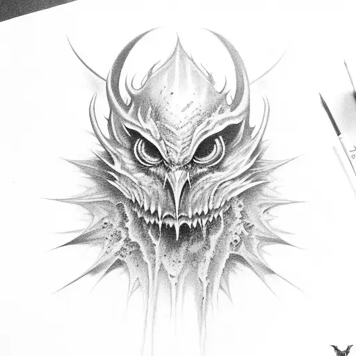 full body nightmarish avian shadow demon tattoo design idea