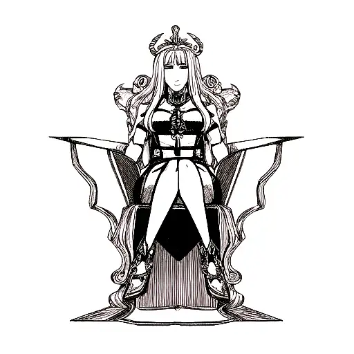 hel the goddess sitting on a throne tattoo design idea