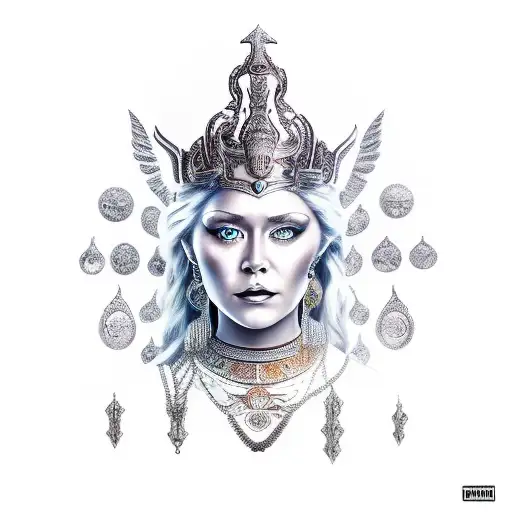 hel the goddess sitting on a throne tattoo design idea