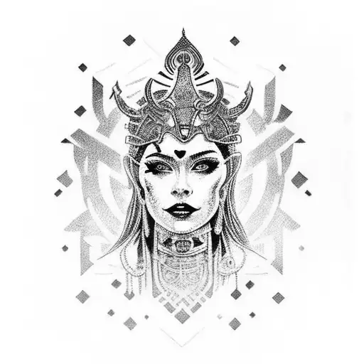 hel the goddess sitting on a throne tattoo design idea