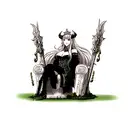 hel the goddess sitting on a throne beside fenrir tattoo design idea
