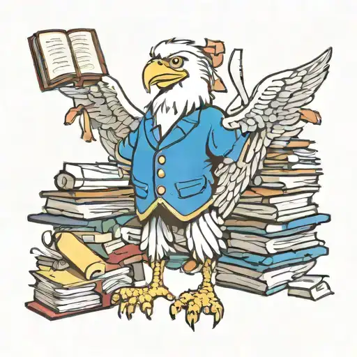 A wise eagle cooking in a fun kitchen surrounded by knowledge books tattoo design idea