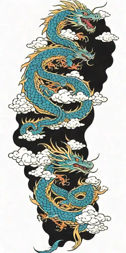 dragon flying in clouds color tattoo design idea