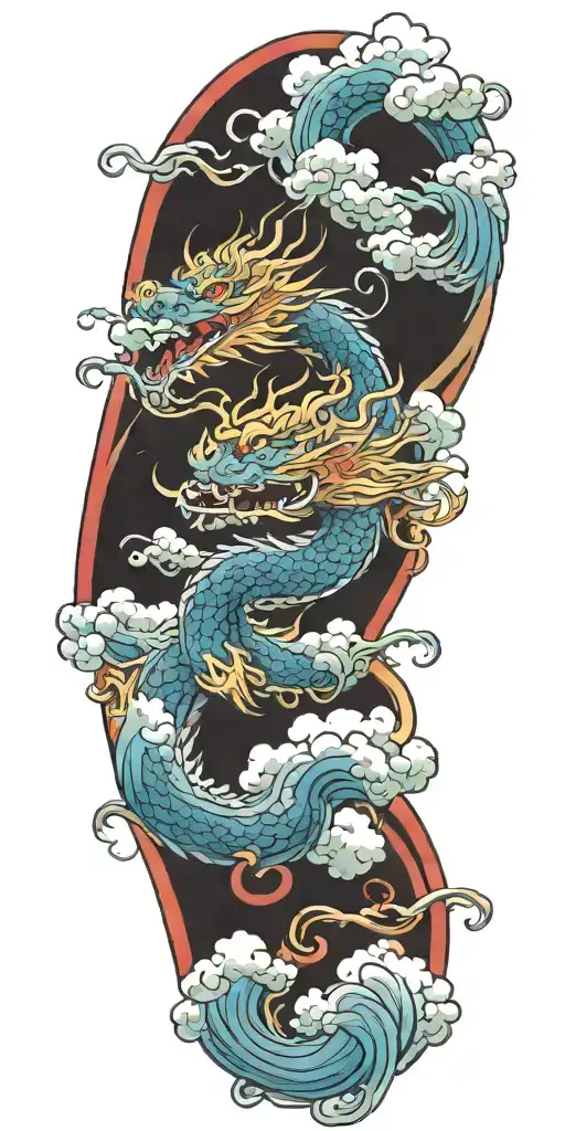 dragon flying in clouds color tattoo design idea