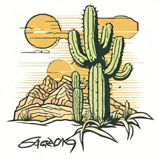 arizona saguaro cactus color tattoo design idea