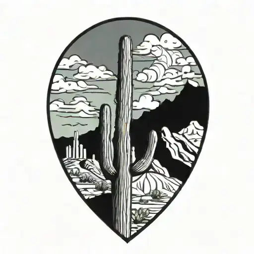 graffiti style arizona saguaro cactus with mountain in background color tattoo design idea