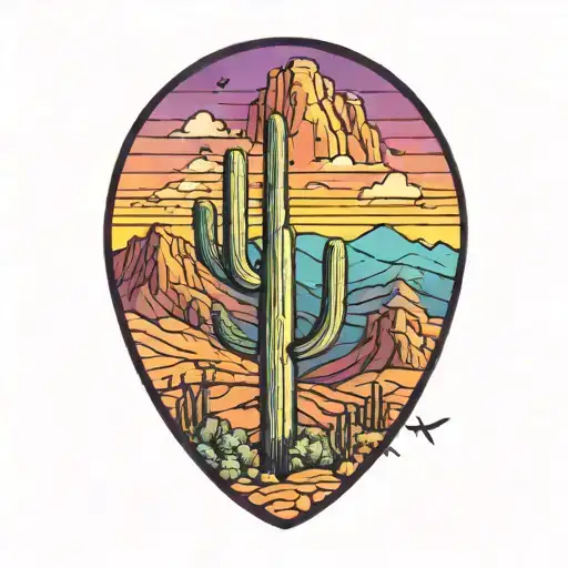 graffiti style arizona saguaro cactus with mountain in background color tattoo design idea