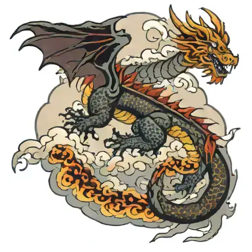 dragon flying in clouds tattoo design idea
