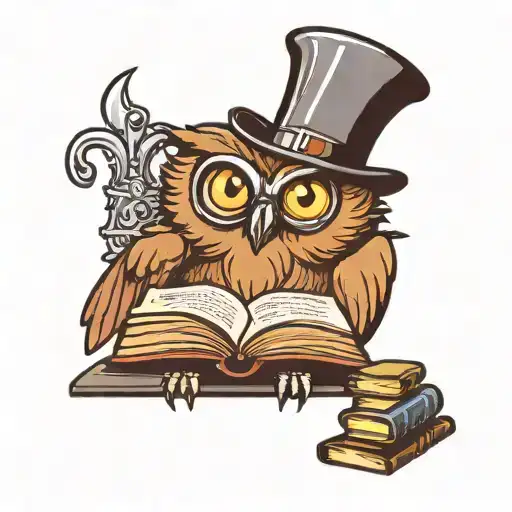 A wise owl cooking in a fun kitchen surrounded by knowledge books tattoo design idea