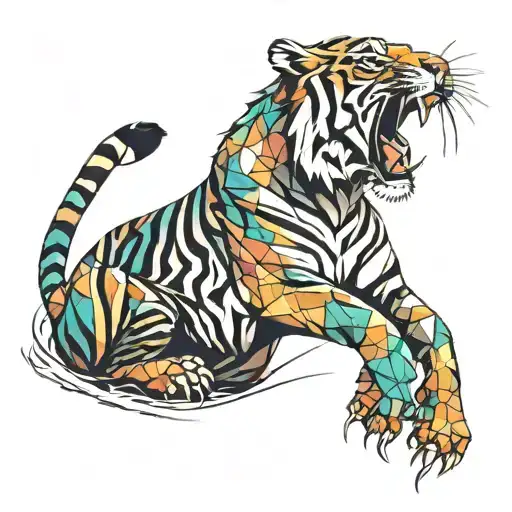 tiger roaring color  tattoo design idea