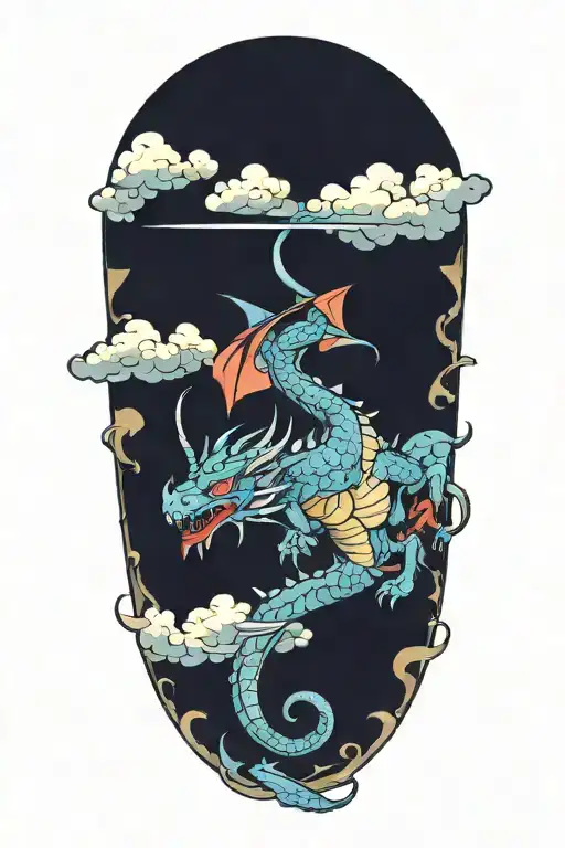 dragon flying in clouds color tattoo design idea