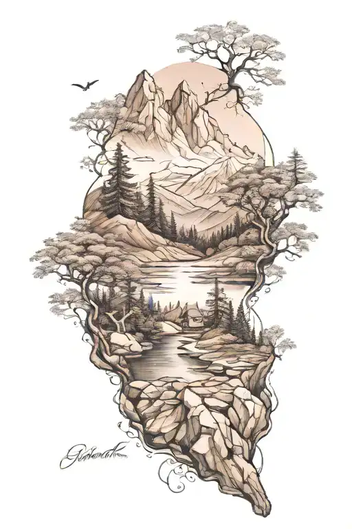 mountain scene inspired tattoo design idea