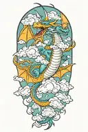 dragon flying in clouds color tattoo design idea