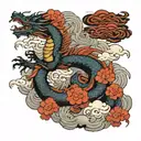 dragon flying in clouds tattoo design idea