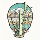 graffiti style arizona saguaro cactus with mountain in background color tattoo design idea