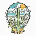 graffiti style arizona saguaro cactus with mountain in background color tattoo design idea