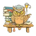 A wise owl cooking in a fun kitchen surrounded by knowledge books tattoo design idea