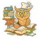 A wise owl cooking in a fun kitchen surrounded by knowledge books tattoo design idea