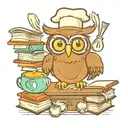 A wise owl cooking in a fun kitchen surrounded by knowledge books tattoo design idea