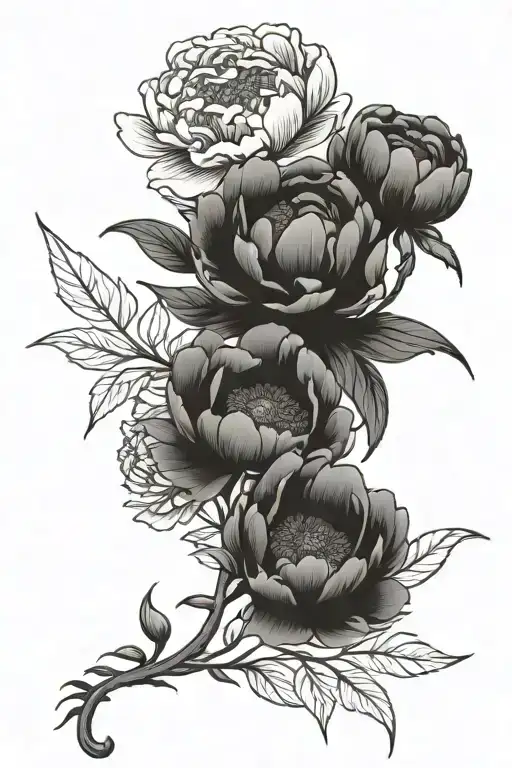 peony flower growing on vine wrapping tattoo design idea