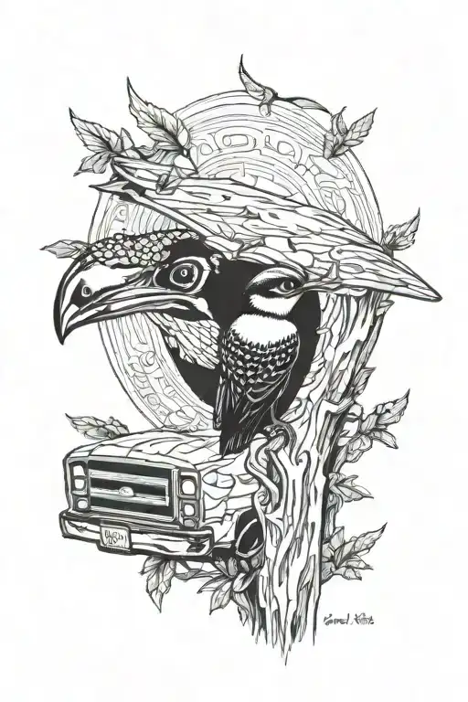 North American woodpecker 1985 Chevrolet truck  tattoo design idea
