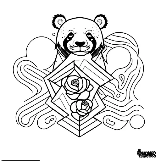nome Aurora com panda e o símbolo do ouro da tabela periódica  tattoo design idea