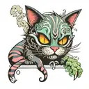 Cheshire Cat black cat smoking weed smoke rising tattoo design idea