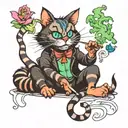 Cheshire Cat black cat smoking weed smoke rising tattoo design idea