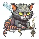 Cheshire Cat black cat smoking weed smoke rising tattoo design idea