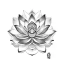 A lotus flower blooming under a crescent moon, with a snake slithering through the petals tattoo design idea