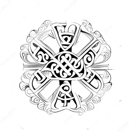 porous wooden cross tattoo design idea