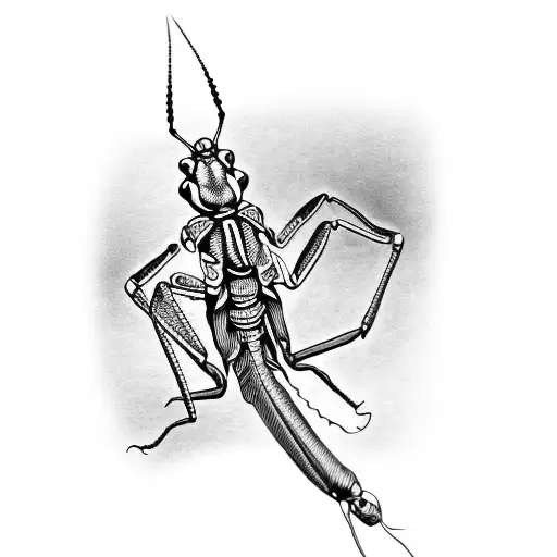 A realistic tattoo of a praying mantis blending with a skeletal hand tattoo design idea