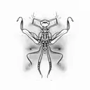 A realistic tattoo of a praying mantis blending with a skeletal hand tattoo design idea