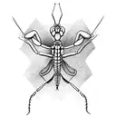 A realistic tattoo of a praying mantis blending with a skeletal hand tattoo design idea