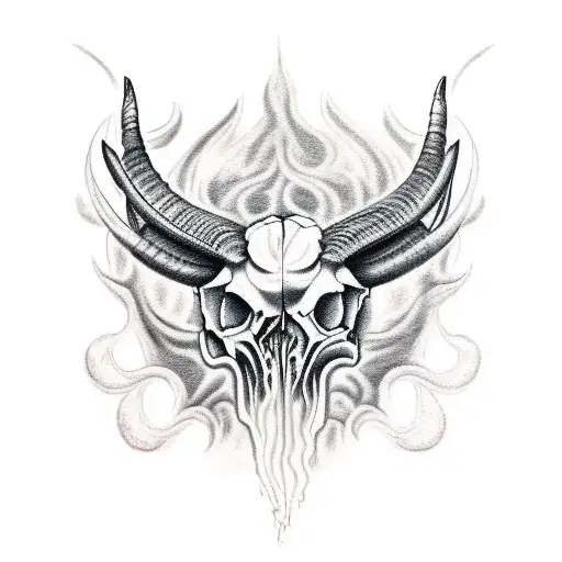Ram Skull with flames tattoo design idea