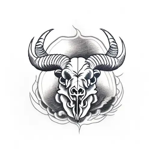 Ram Skull with flames and roses tattoo design idea